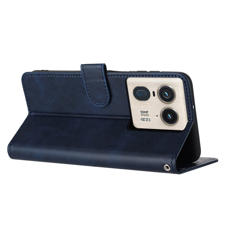 For Motorola Edge 50 Ultra 5G / Moto X50 Ultra 5G Case Calf Texture Leather Anti-Shock Phone Cover with Wallet - Sapphire