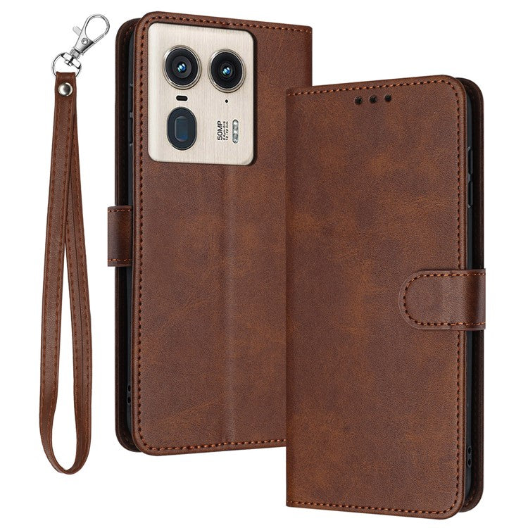 For Motorola Edge 50 Ultra 5G / Moto X50 Ultra 5G Case Calf Texture Leather Anti-Shock Phone Cover with Wallet - Brown