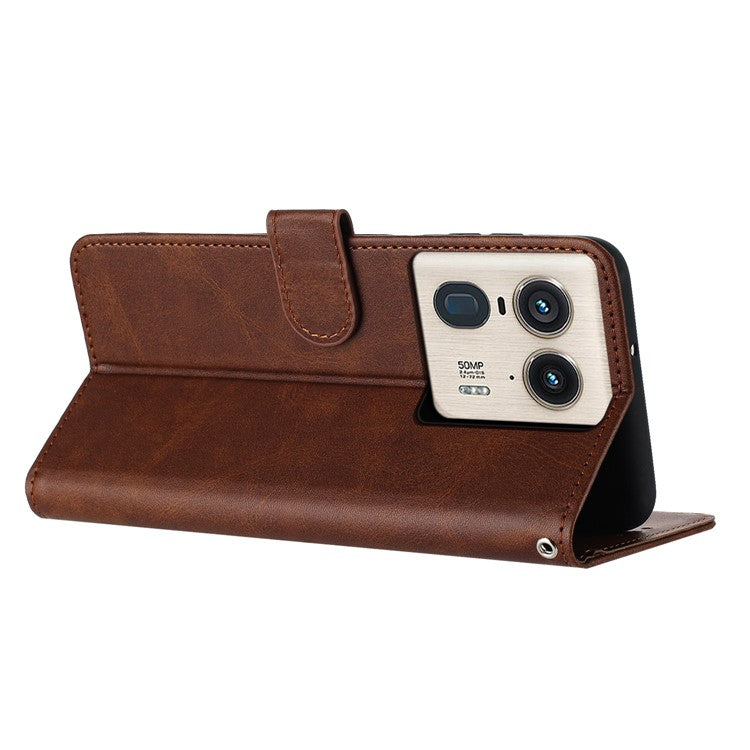 For Motorola Edge 50 Ultra 5G / Moto X50 Ultra 5G Case Calf Texture Leather Anti-Shock Phone Cover with Wallet - Brown