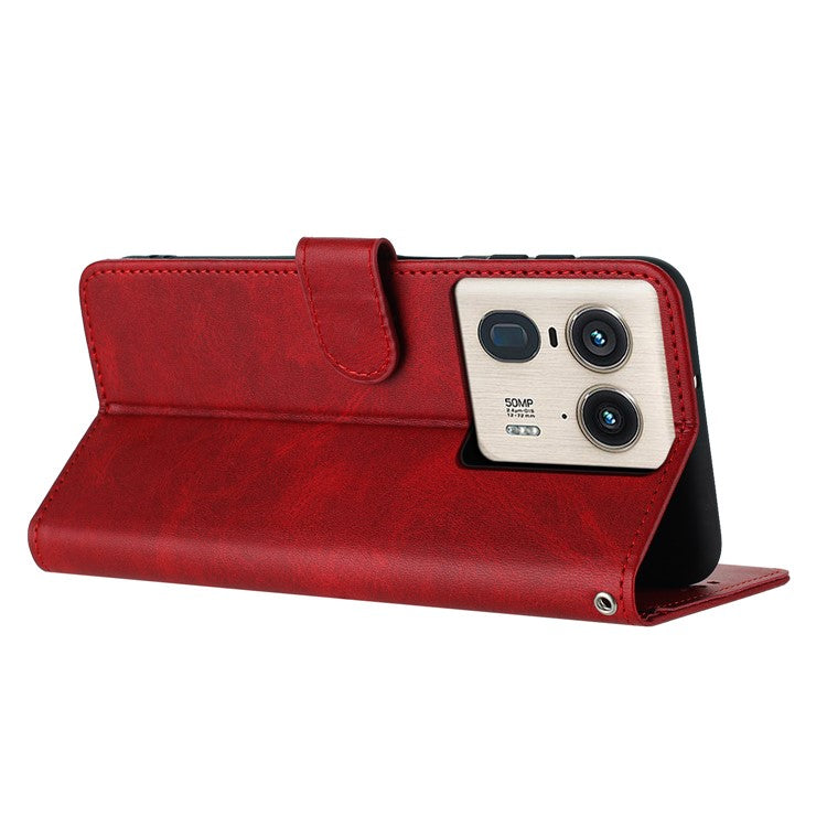 For Motorola Edge 50 Ultra 5G / Moto X50 Ultra 5G Case Calf Texture Leather Anti-Shock Phone Cover with Wallet - Red