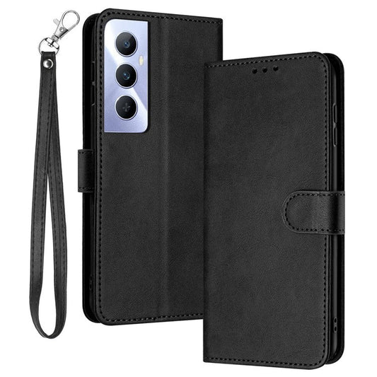 For Realme C65 4G Case Anti-Fingerprint Leather Wallet Flip Stand Phone Cover - Black