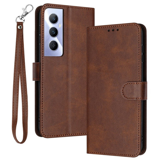 For Realme C65 4G Case Anti-fingerprint Leather Wallet Flip Stand Phone Cover - Brown