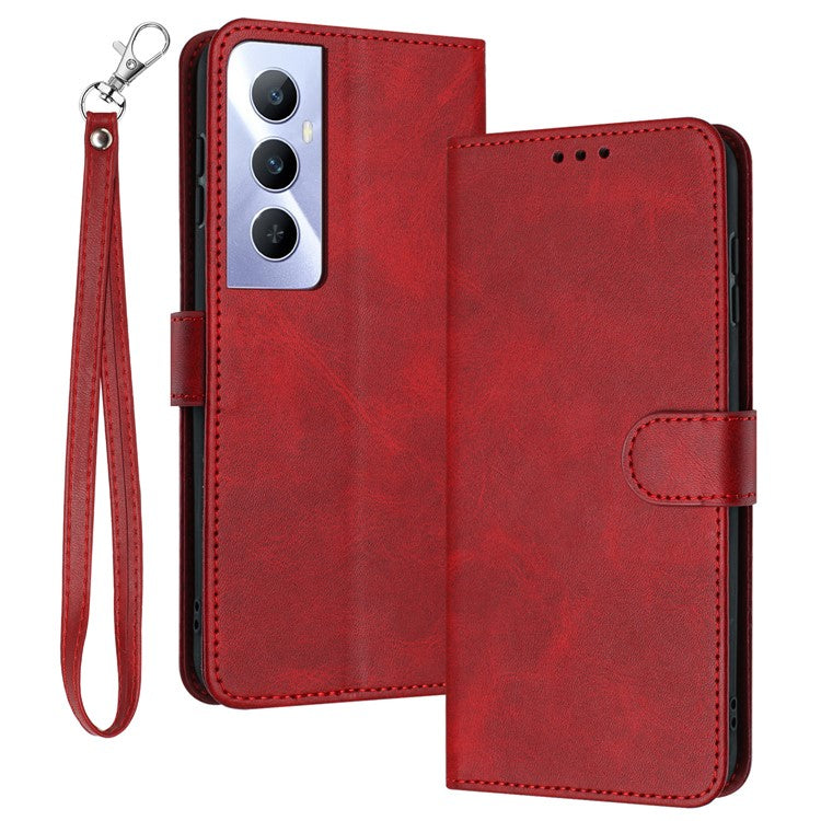 For Realme C65 4G Case Anti-fingerprint Leather Wallet Flip Stand Phone Cover - Red