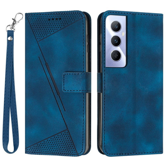 For Realme C65 4G Phone Stand Case Triangle Imprinted Anti-Dorp Leather Phone Cover with Stand - Sapphire