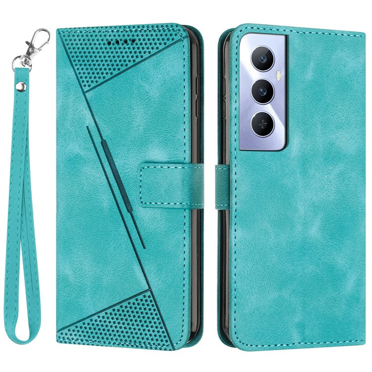 For Realme C65 4G Phone Stand Case Triangle Imprinted Anti-Dorp Leather Phone Cover with Stand - Green