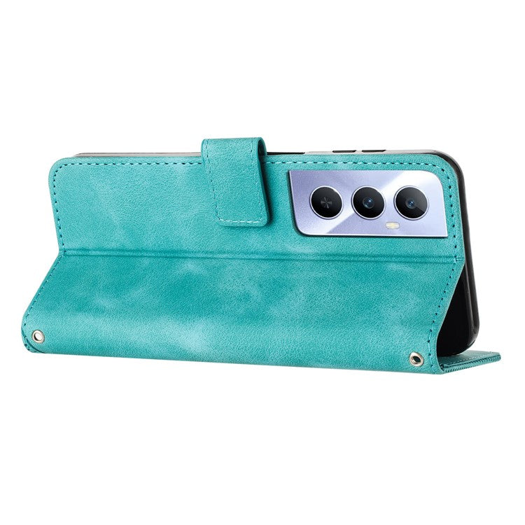 For Realme C65 4G Phone Stand Case Triangle Imprinted Anti-Dorp Leather Phone Cover with Stand - Green
