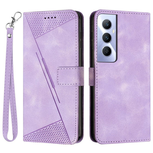 For Realme C65 4G Phone Stand Case Triangle Imprinted Anti-Dorp Leather Phone Cover with Stand - Purple