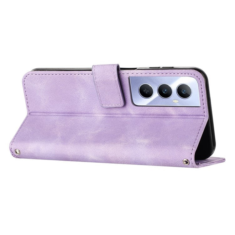 For Realme C65 4G Phone Stand Case Triangle Imprinted Anti-Dorp Leather Phone Cover with Stand - Purple