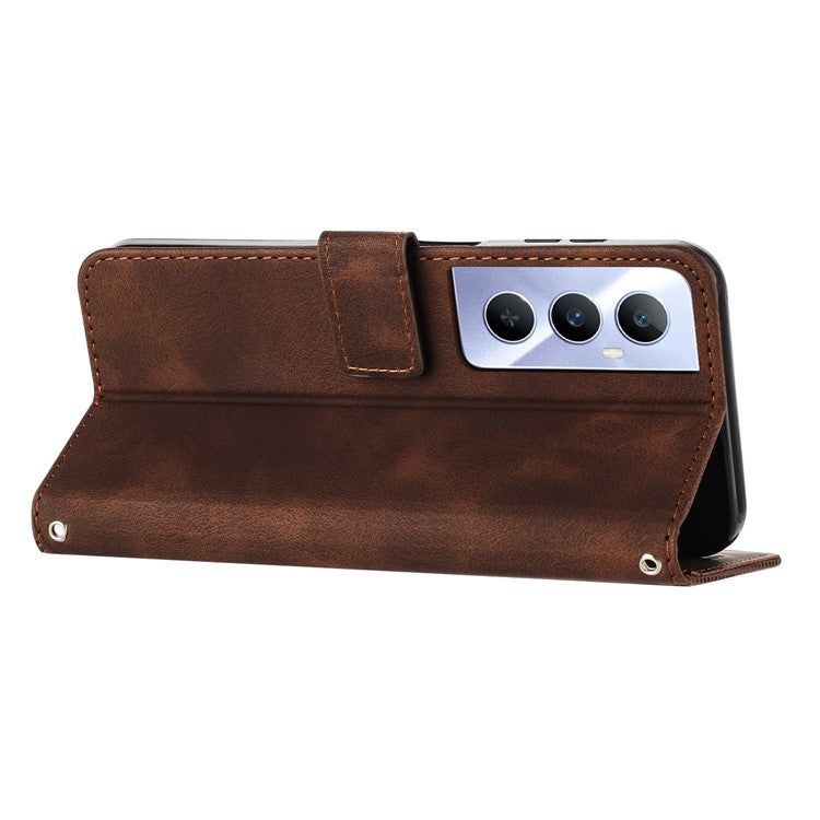 For Realme C65 4G Phone Stand Case Triangle Imprinted Anti-Dorp Leather Phone Cover with Stand - Brown