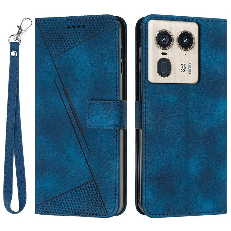 For Motorola Edge 50 Ultra 5G / Moto X50 Ultra 5G Case Leather Wallet Flip Phone Cover Triangle Imprinted - Sapphire