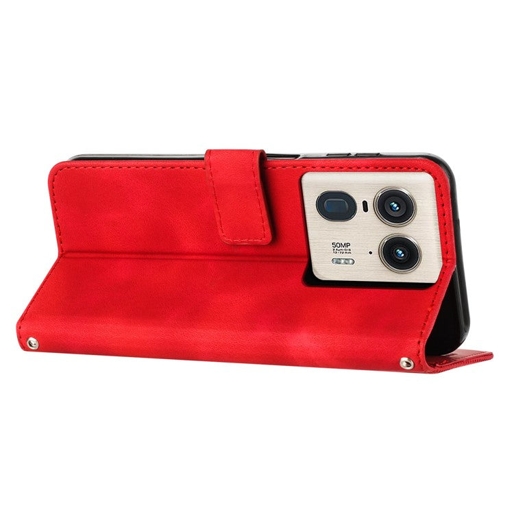 For Motorola Edge 50 Ultra 5G / Moto X50 Ultra 5G Case Leather Wallet Flip Phone Cover Triangle Imprinted - Red