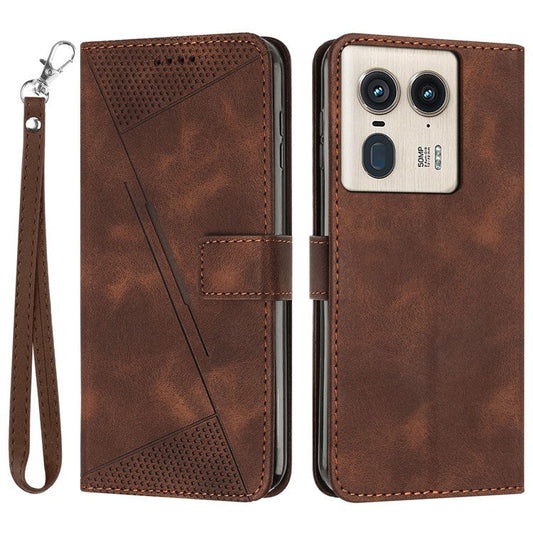 For Motorola Edge 50 Ultra 5G / Moto X50 Ultra 5G Case Leather Wallet Flip Phone Cover Triangle Imprinted - Brown
