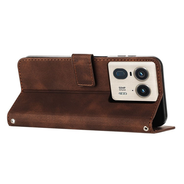 For Motorola Edge 50 Ultra 5G / Moto X50 Ultra 5G Case Leather Wallet Flip Phone Cover Triangle Imprinted - Brown