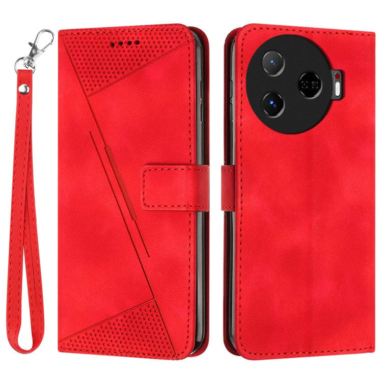 For TECNO Camon 30 Pro 5G Cell Phone Case Triangle Imprinted Leather Stand Cover - Red