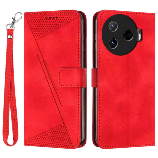 For TECNO Camon 30 Pro 5G Cell Phone Case Triangle Imprinted Leather Stand Cover - Red