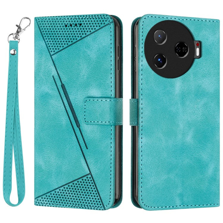 For TECNO Camon 30 Pro 5G Cell Phone Case Triangle Imprinted Leather Stand Cover - Green