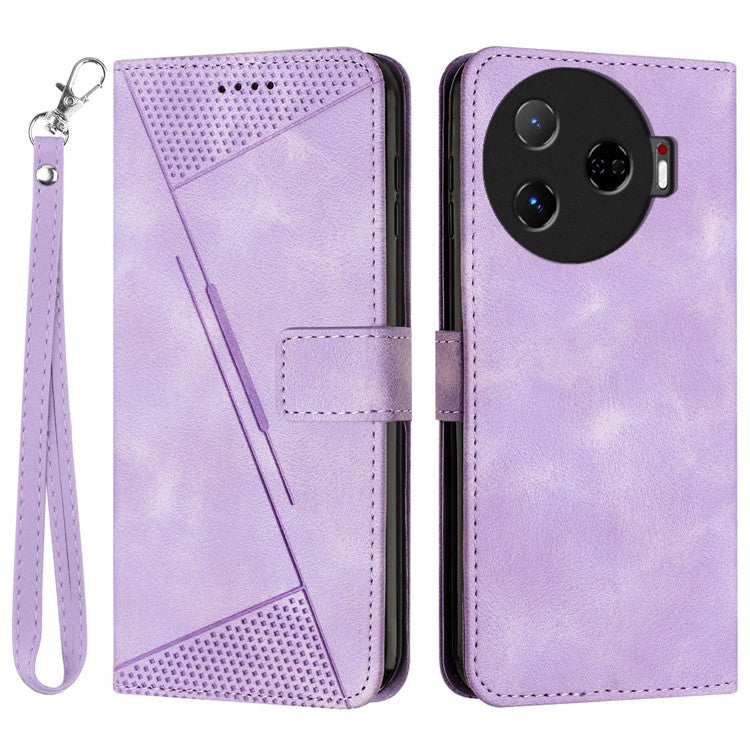For TECNO Camon 30 Pro 5G Cell Phone Case Triangle Imprinted Leather Stand Cover - Purple