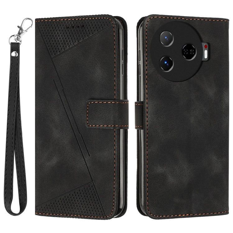 For TECNO Camon 30 Pro 5G Cell Phone Case Triangle Imprinted Leather Stand Cover - Black