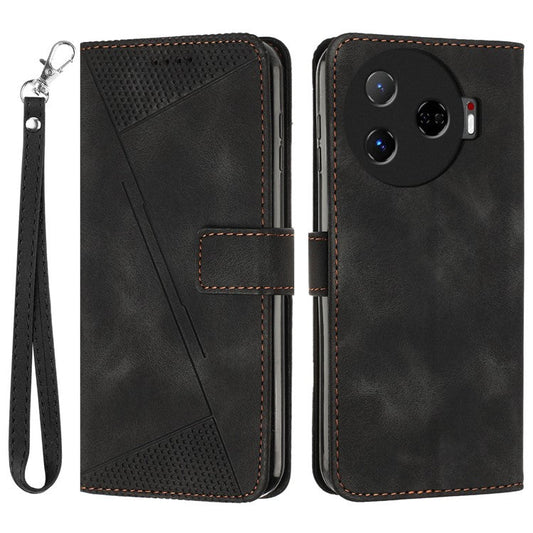 For TECNO Camon 30 Pro 5G Cell Phone Case Triangle Imprinted Leather Stand Cover - Black