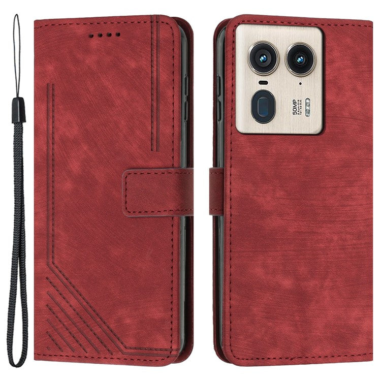 For Motorola Edge 50 Ultra 5G / Moto X50 Ultra 5G Phone Case Lines Imprint PU Leather Wallet Stand Cover - Red