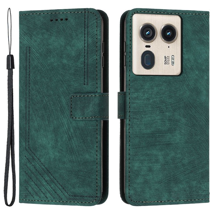 For Motorola Edge 50 Ultra 5G / Moto X50 Ultra 5G Phone Case Lines Imprint PU Leather Wallet Stand Cover - Green