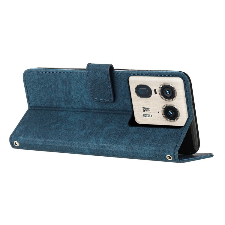 For Motorola Edge 50 Ultra 5G / Moto X50 Ultra 5G Phone Case Lines Imprint PU Leather Wallet Stand Cover - Sapphire