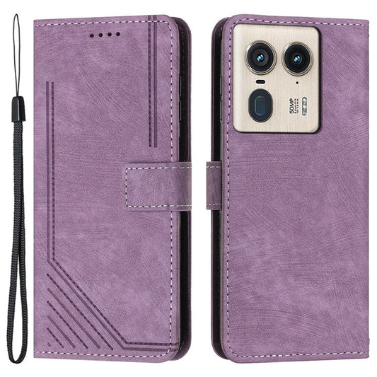 For Motorola Edge 50 Ultra 5G / Moto X50 Ultra 5G Phone Case Lines Imprint PU Leather Wallet Stand Cover - Purple