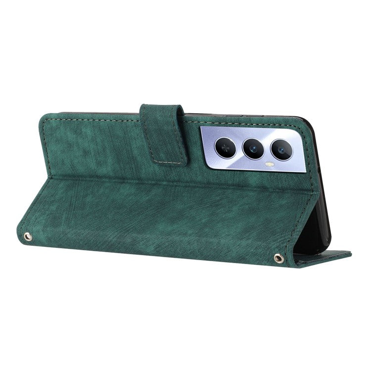 For Realme C65 4G Case Imprinted Lines Wallet Leather Flip Phone Cover - Green