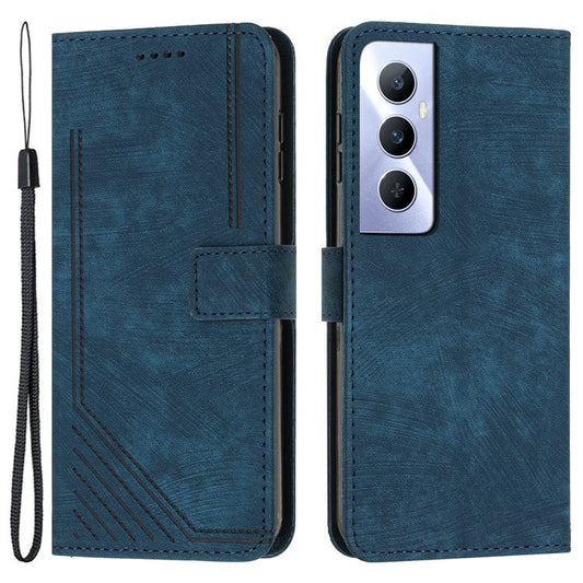 For Realme C65 4G Case Imprinted Lines Wallet Leather Flip Phone Cover - Sapphire