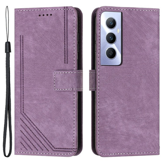For Realme C65 4G Case Imprinted Lines Wallet Leather Flip Phone Cover - Purple