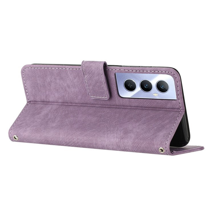 For Realme C65 4G Case Imprinted Lines Wallet Leather Flip Phone Cover - Purple