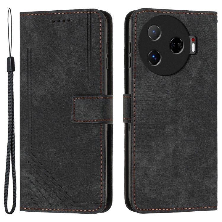 For TECNO Camon 30 Pro 5G Phone Cover Lines Imprinted Anti-Scratch PU Leather Stand Case - Black