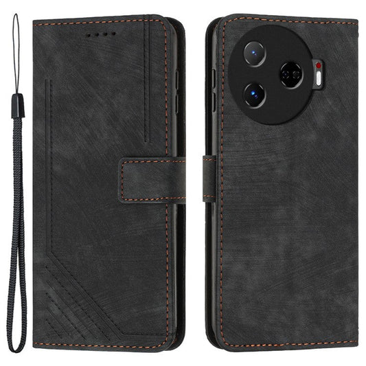 For TECNO Camon 30 Pro 5G Phone Cover Lines Imprinted Anti-Scratch PU Leather Stand Case - Black