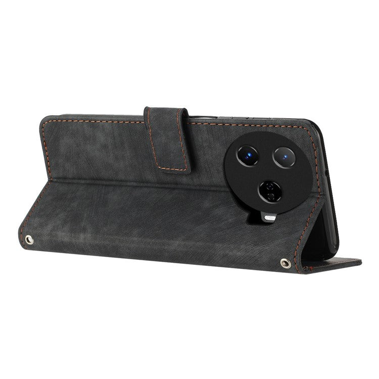 For TECNO Camon 30 Pro 5G Phone Cover Lines Imprinted Anti-Scratch PU Leather Stand Case - Black