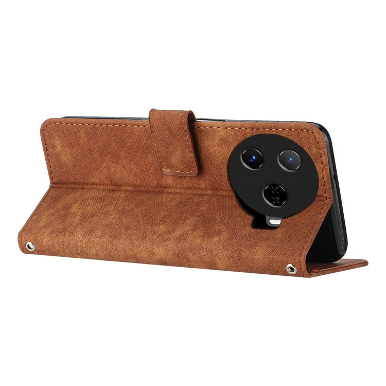 For TECNO Camon 30 Pro 5G Phone Cover Lines Imprinted Anti-Scratch PU Leather Stand Case - Brown