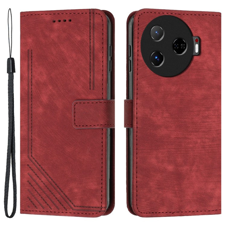 For TECNO Camon 30 Pro 5G Phone Cover Lines Imprinted Anti-Scratch PU Leather Stand Case - Red