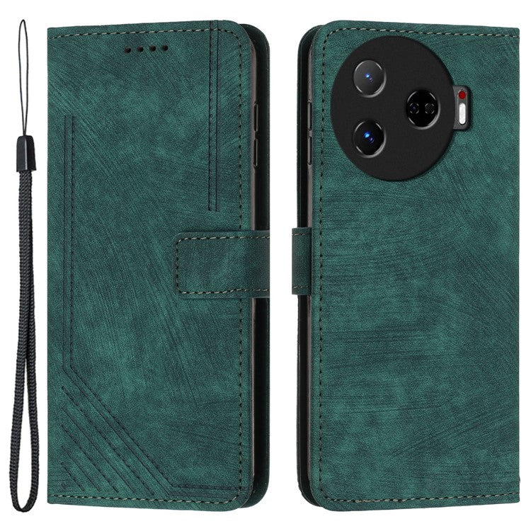 For TECNO Camon 30 Pro 5G Phone Cover Lines Imprinted Anti-Scratch PU Leather Stand Case - Green