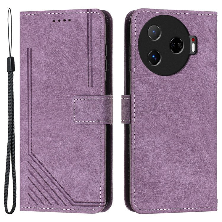 For TECNO Camon 30 Pro 5G Phone Cover Lines Imprinted Anti-Scratch PU Leather Stand Case - Purple