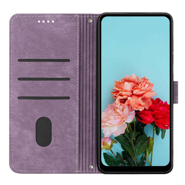 For TECNO Camon 30 Pro 5G Phone Cover Lines Imprinted Anti-Scratch PU Leather Stand Case - Purple
