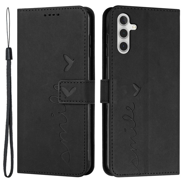 For Samsung Galaxy M55 5G / C55 5G / F55 5G Phone Case Love Heart Imprinted Skin-Touch PU Leather Shell - Black