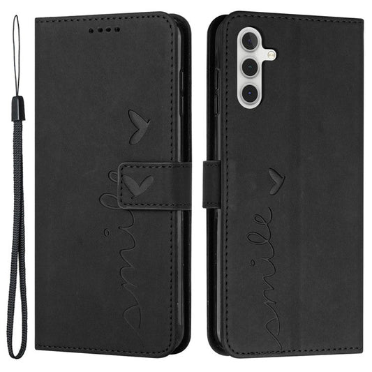 For Samsung Galaxy M55 5G / C55 5G / F55 5G Phone Case Love Heart Imprinted Skin-Touch PU Leather Shell - Black