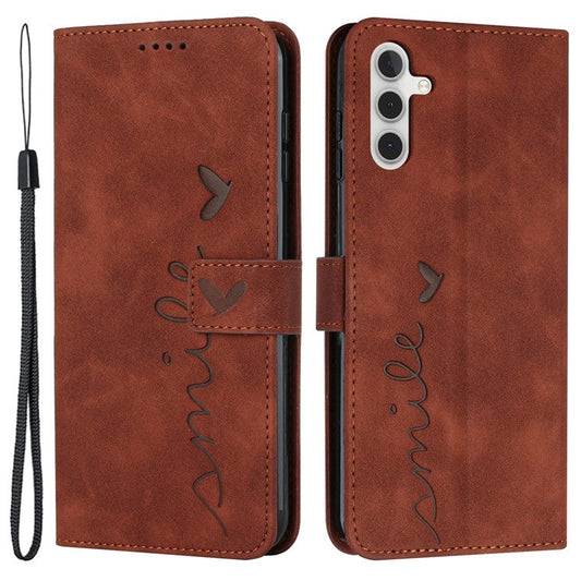 For Samsung Galaxy M55 5G / C55 5G / F55 5G Phone Case Love Heart Imprinted Skin-Touch PU Leather Shell - Brown