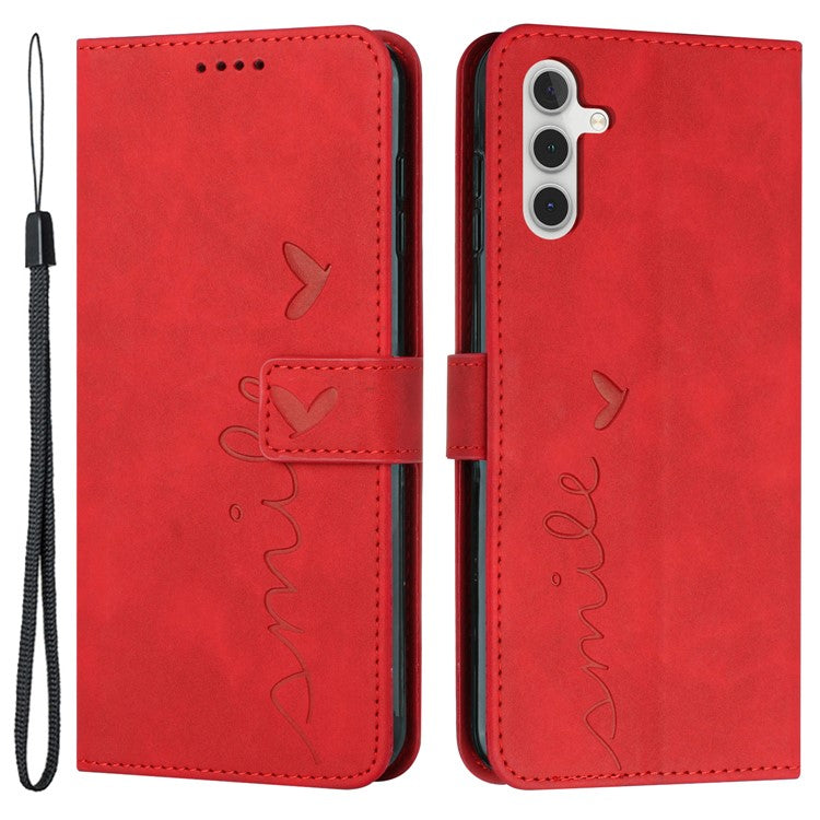 For Samsung Galaxy M55 5G / C55 5G / F55 5G Phone Case Love Heart Imprinted Skin-Touch PU Leather Shell - Red