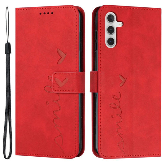 For Samsung Galaxy M55 5G / C55 5G / F55 5G Phone Case Love Heart Imprinted Skin-Touch PU Leather Shell - Red
