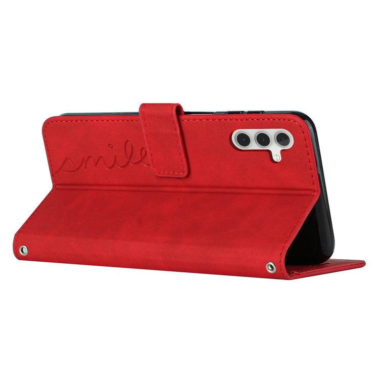 For Samsung Galaxy M55 5G / C55 5G / F55 5G Phone Case Love Heart Imprinted Skin-Touch PU Leather Shell - Red