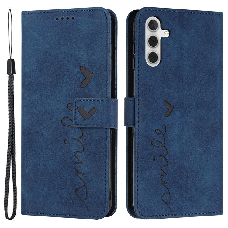 For Samsung Galaxy M55 5G / C55 5G / F55 5G Phone Case Love Heart Imprinted Skin-Touch PU Leather Shell - Sapphire