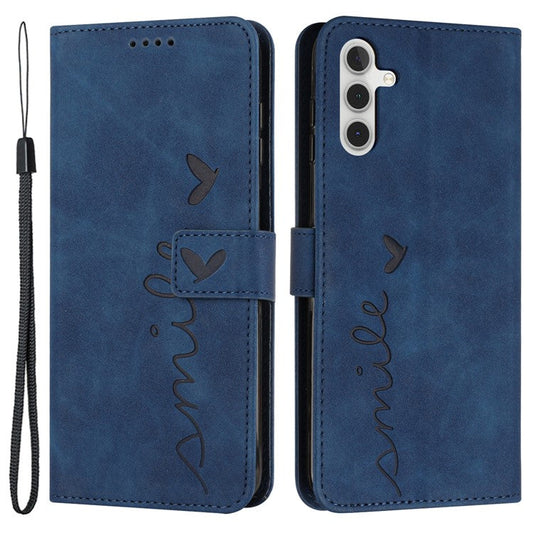 For Samsung Galaxy M55 5G / C55 5G / F55 5G Phone Case Love Heart Imprinted Skin-Touch PU Leather Shell - Sapphire
