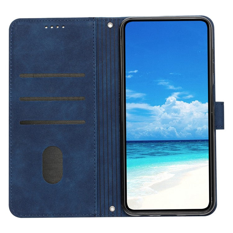 For Samsung Galaxy M55 5G / C55 5G / F55 5G Phone Case Love Heart Imprinted Skin-Touch PU Leather Shell - Sapphire