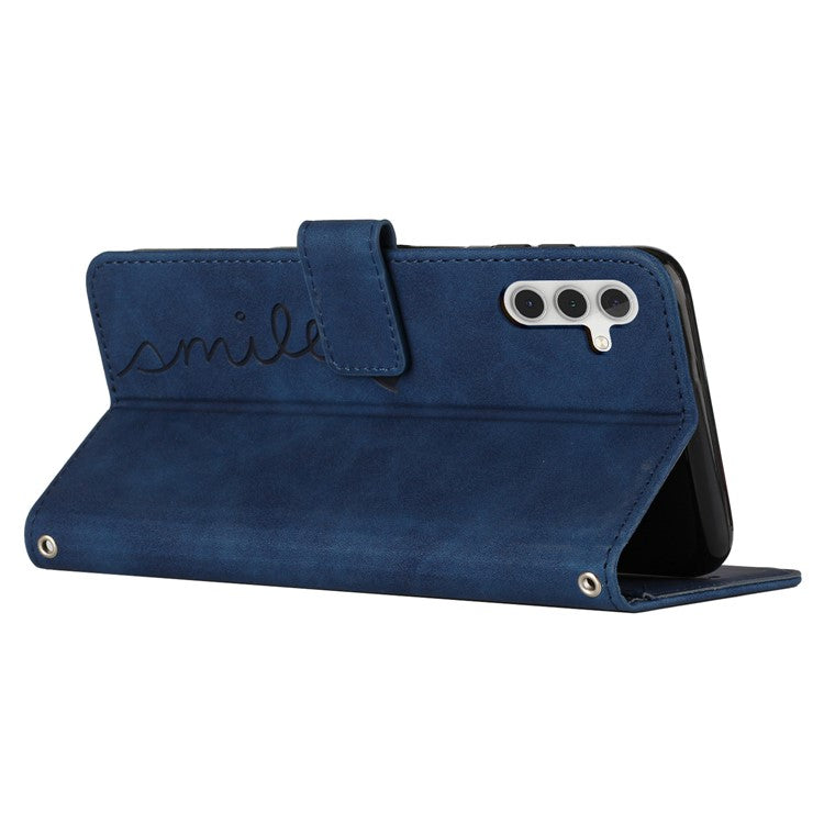 For Samsung Galaxy M55 5G / C55 5G / F55 5G Phone Case Love Heart Imprinted Skin-Touch PU Leather Shell - Sapphire