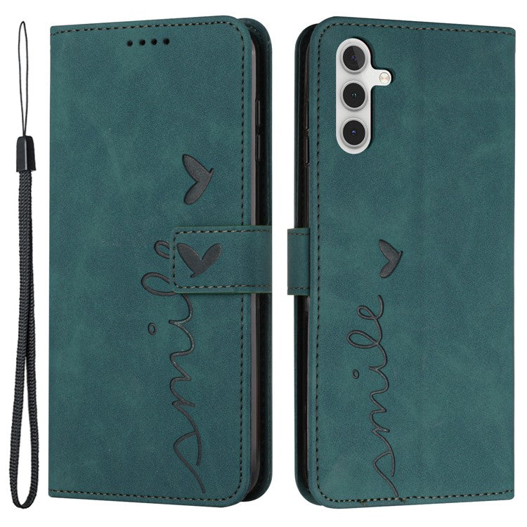 For Samsung Galaxy M55 5G / C55 5G / F55 5G Phone Case Love Heart Imprinted Skin-Touch PU Leather Shell - Green